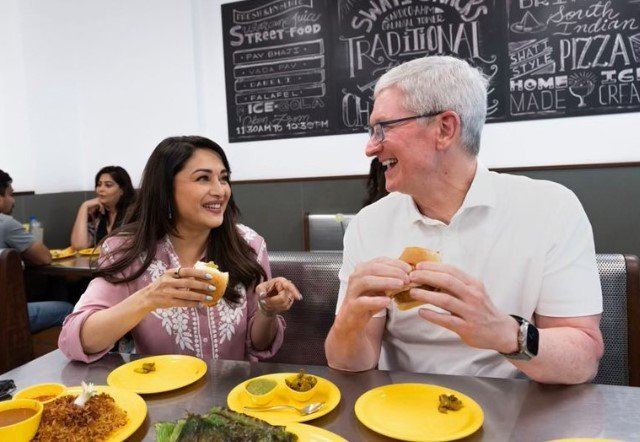 Madhuri Dixit Welcomes Tim Cook with Mumbai Fav Vada Pav, My First He Says