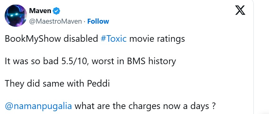 Yash’s Toxic Sparks Online Debate Over BookMyShow Rating 1 Toxic